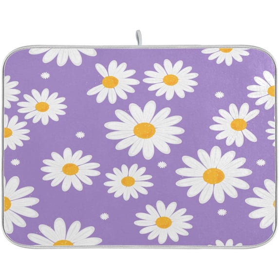 GZHJMY Daisy Flower Purple Dish Drying Mat for Kitchen Counter,Super Quick Absorbent Composite Sponge Dish Drying Pad,Heat Resistant Non-Slip Rack Tableware Mat (16x18Inch)for Dishes Coffee Machine