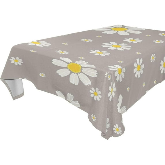 GZHJMY Daisy Flower Tablecloth, Rectangle Waterproof Washable Polyester Table Cover for Picnic Dinner Holiday Party Decor, 60 x 120 Inch