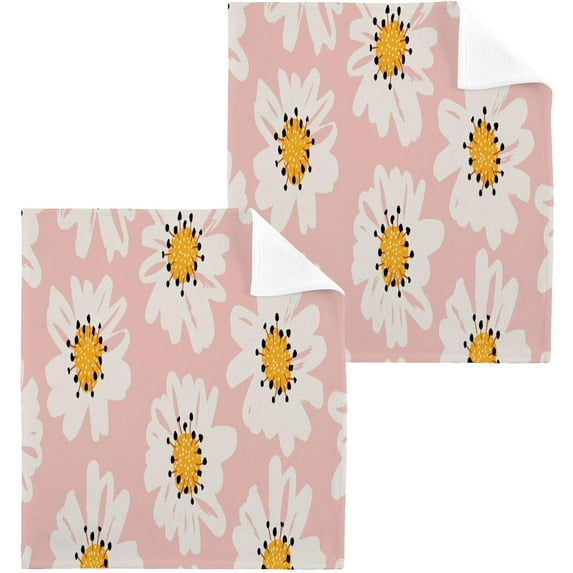 GZHJMY Daisy Pattern Wash Cloth Set of 2, 12 x 12 Inch Cotton Baby Washcloths Absorbent and Super Soft Feel Fingertip Towel Face Towels for Bathroom, Gym, Spa