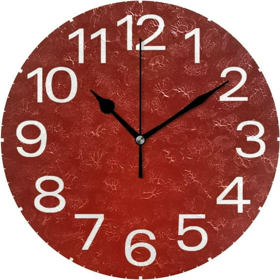 GZHJMY Dark Red Wall Clock,Silent Non Ticking 10 Inch Battery Operated Round PVC Wall Clocks for Kitchen,Home,Bedrooms,Office Decor