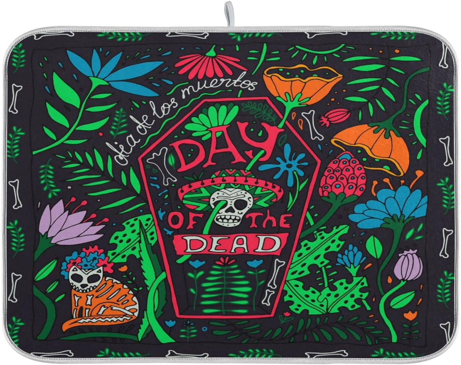 GZHJMY Day Of The Dead Sugar Skull Cat Flowers Absorbent Dish Drying ...