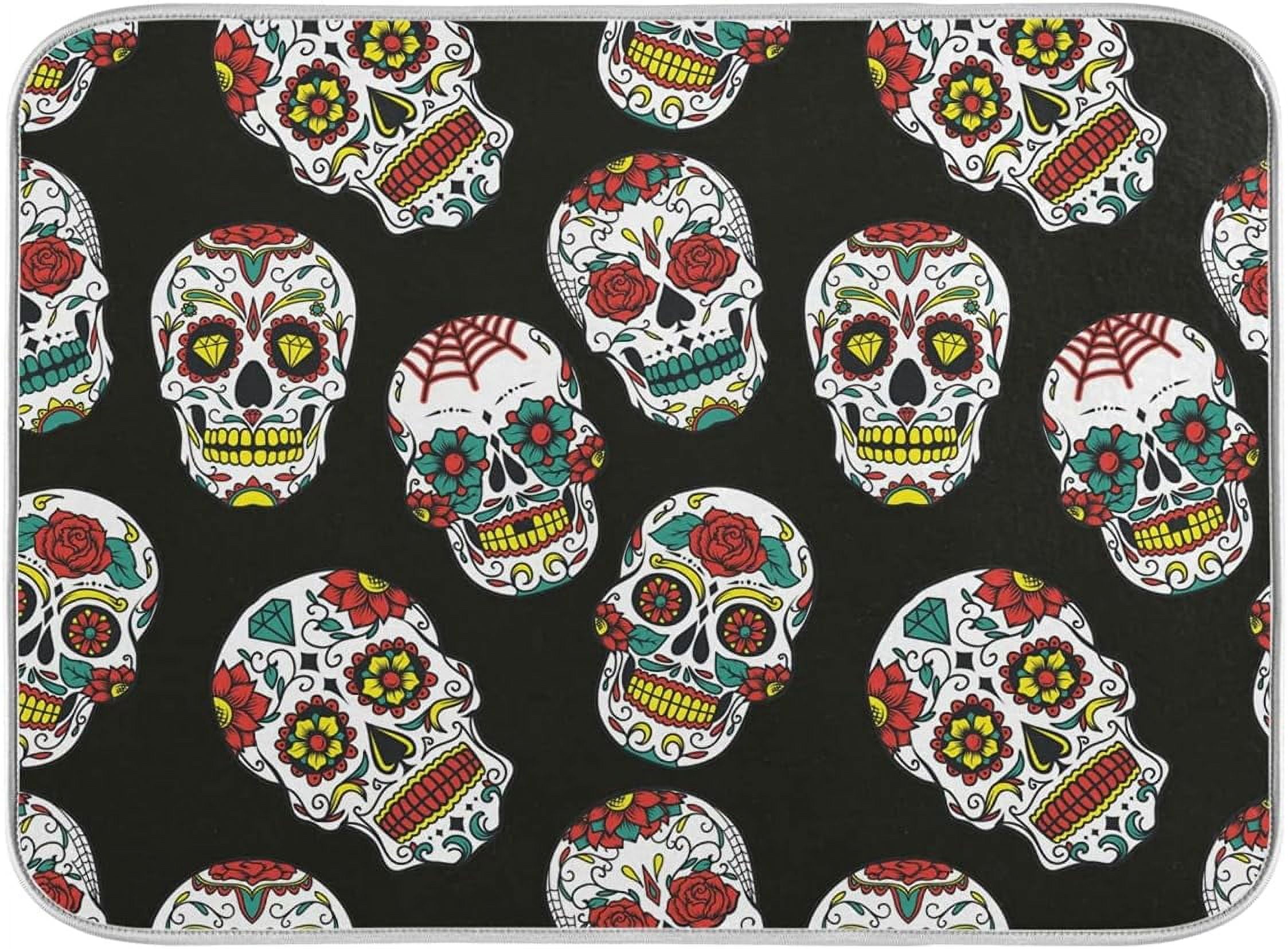 GZHJMY Day of The Dead Colorful Sugar Skulls Dish Drying Mat,16 x 18 ...