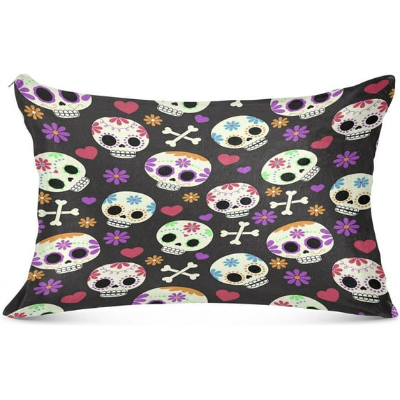 GZHJMY Day of The Dead Theme Pillowcases, Soft and Cozy Decorative Pillow Cases with Hidden Zipper for Bedroom, Sofa, Couch, King Size 20x40 Inches(439)