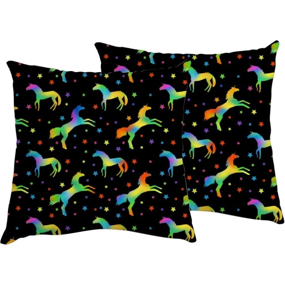 GZHJMY Decorative Throw Pillow Covers Set of 2, Soft Pillow Cases Unicorn Silhouettes Rainbow, Square Cushion Cases Pillowcases for Sofa Bed Couch Car Home 18"x18" Home Decor