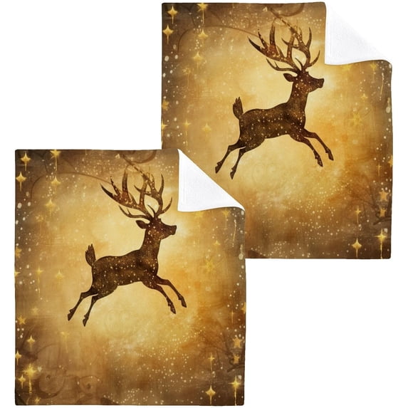 GZHJMY Deer Washcloths 4 Pack, Super Soft Absorbent Cotton Baby Face Towels, Washable Reusable Fingertip Towel for Bath Gym Hotel Spa, 12 x 12 Inch