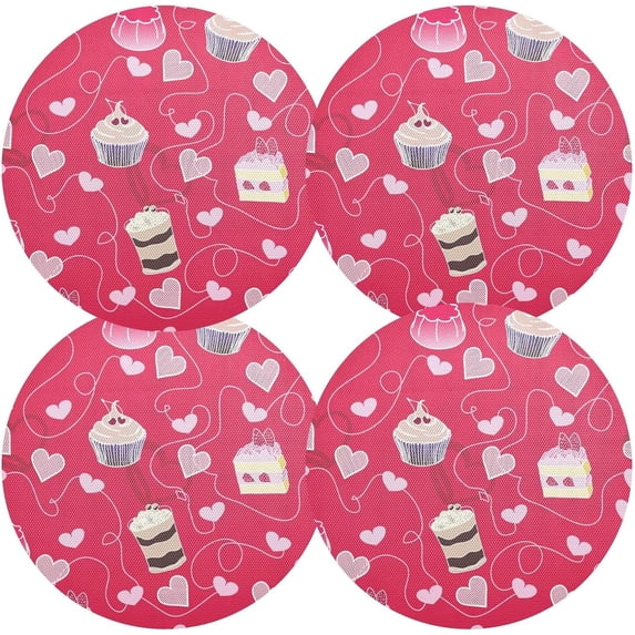 GZHJMY Delicious Cakes and Love Hearts Placemats 4Pcs,Holidays PVC Weave Place Mats Table Mats Non-Slip Easy to Clean for Home Kitchen BBQ Party Table Decor,15.4"