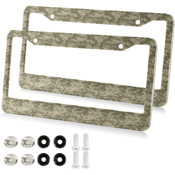 GZHJMY Digital Camouflage Camo Pattern License Plate Frames for Women Men 2 pcs Personalized Car License Plate Holder with Screw Caps, Round Hole Decorative