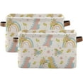 thumbnail image 1 of GZHJMY Dinosaur Rectangular Storage Bins, 2 PCS Collapsible Toy Storage Bins, Waterproof Canvas Rectangular Storage Bin with Leather Handles for Home Closets Offices,Bedrooms,Kids Toy, Gift Baskets, 1 of 6