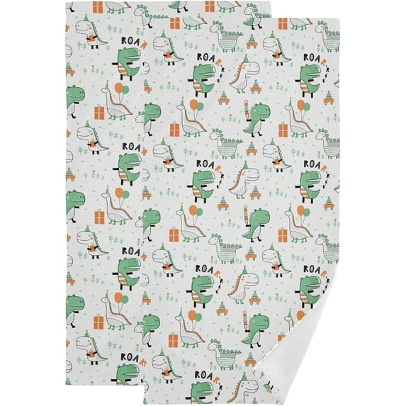 GZHJMY Dinosaur Soft Hand Towels, 2 Pcs Absorbent Bath Towel Decorative Fingertip Towels for Bathroom Gym Spa Hotel Beach Swimming Pool,14.4"x 28.3"