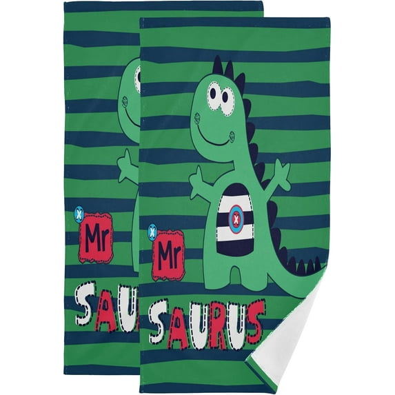 GZHJMY Dinosaur Soft Hand Towels, 2 Pcs Absorbent Bath Towel Decorative Fingertip Towels for Bathroom Gym Spa Hotel Beach Swimming Pool,14.4"x 28.3"