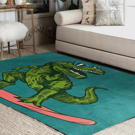 GZHJMY Dinosaur Surf Vintage Area Rug Living Room Rugs - 5'3" x4 Abstract Large Soft Indoor Washable Rug Low Pile Carpet for Bedroom Dining Room Office Carpet Runner