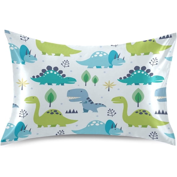 GZHJMY Dinosaurs Satin Pillowcase, Soft Breathable Silk Pillow Case with Envelope Closure for Hair and Skin, Queen Size 30 x 20 Inch Home Decor