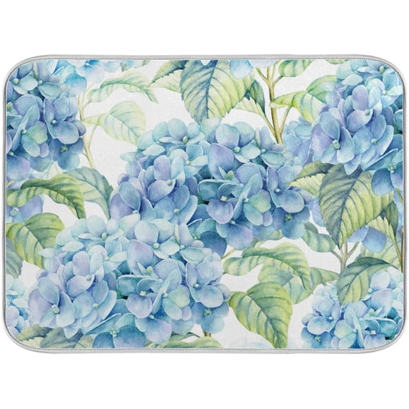 GZHJMY Dish Drying Mat Blue Hydrangea Kitchen Heat Resistant Absorbent Drying Pad Countertop Protector 18" × 24"