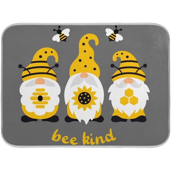 GZHJMY Dish Drying Mat Gnome Sunflower Honey Bee Kind Microfiber Absorbent Drying Pad Heat Resistant Counter Kitchen Island Top Protector Stovetop Cover 18" × 24"