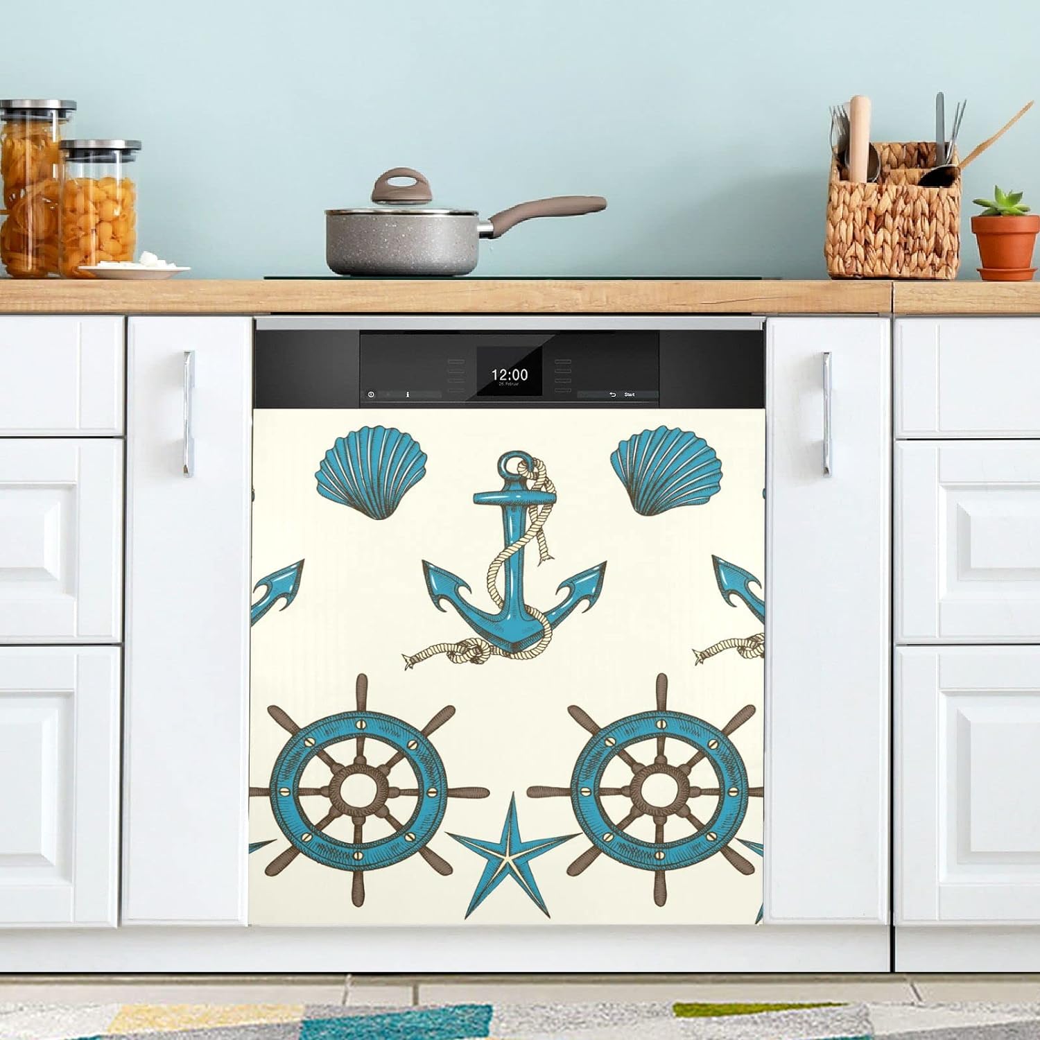 GZHJMY Dishwasher Cover Vintage Blue Nautical Anchors Shells