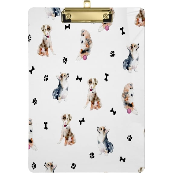 GZHJMY Dog Paw Print Brown Stylish Acrylic Clipboard Letter Size 9" x 12.5" Decorative Clipboard with Low Profile Silver Metal Clip for Office School Student Women Whiteboard Clipboards