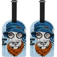 thumbnail image 1 of GZHJMY Dog Wearing Blue Hat Luggage Tags Set of 2, PU Leather Travel ID Label with Privacy Name Card Cover for Travel Bag Suitcase Decoration, 1 of 6