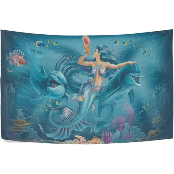 GZHJMY Dolphin and Mermaid Tapestry Aesthetic Tapestry for Bedroom Living Room Classroom Dorm 60" x 40" Inches Gift Decor