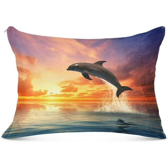 GZHJMY Dolphins Under The Sunset Body Pillow Cover with Zipper, Soft and Cozy Fuzzy Fleece Body Pillow Case Cover 21 x 54 in,Plush Long Body Pillow Pillowcase Home Decor