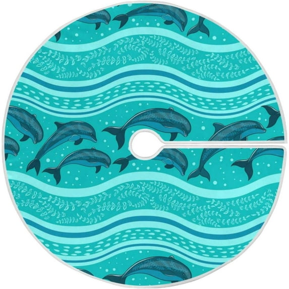 GZHJMY Dolphins in The Sea Christmas Tree Skirt 48" Christmas Decorations Indoor Outdoor Tree Skir for Home Holiday Party Decorations Gift