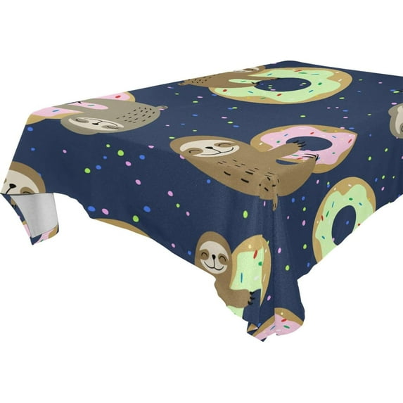 GZHJMY Donut Sloth Rectangle Tablecloth, Waterproof Stain Wrinkle Resistant Washable Polyester Table Cover for Picnic Dinner Holiday Kitchen Party Decor, 54 x 72 in Home Decor