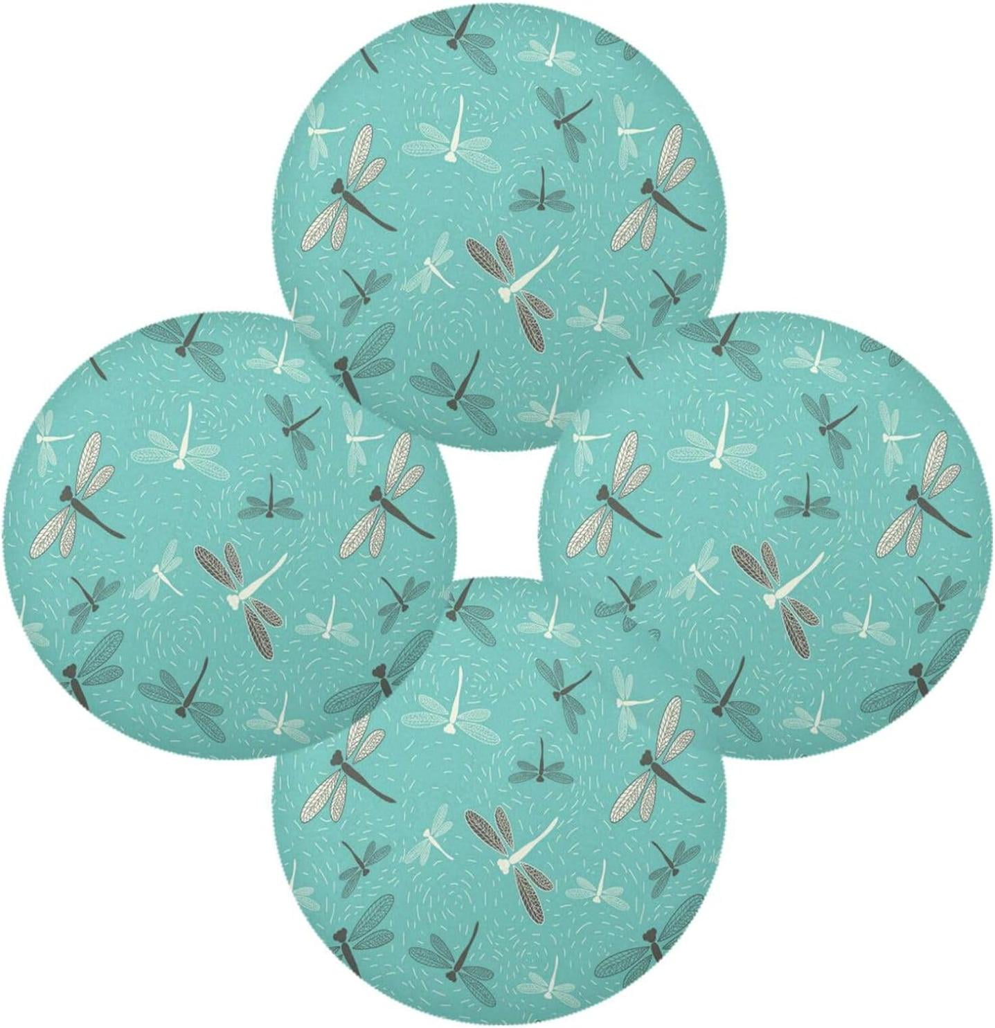 GZHJMY Dragonfly Summer Green Round Placemats, 4 Pack Table Mats for