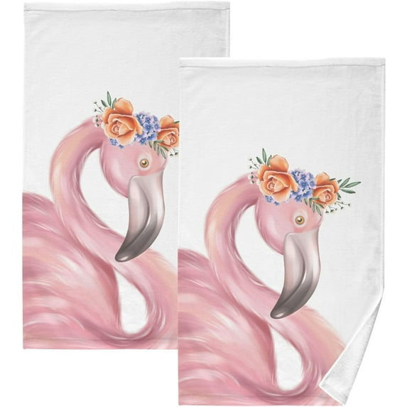 GZHJMY Drawn Flamingo Bath Hand Towel Soft Washcloth Highly Absorbent Fingertip Towels for Bathroom Beach Kitchen Sports Gym Yoga Travel (2-Pieces Towel Sets, 28x16 inch)