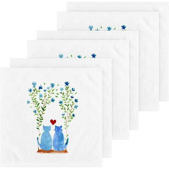 GZHJMY Drawn Valentines Cats Cotton Wash Cloths, Facial Cleansing Cloths Super Soft Absorbent Face Hand Towel Fingertip Towel Washcloths Set of 6, 12 x 12 inch