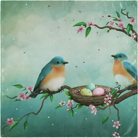 GZHJMY Easter Blue Birds and Eggs in Nest Cloth Napkins, Set of 6 20 x 20 Inch Soft & Comfortable Polyester Dinner Napkin for Family, Restaurant, Parties