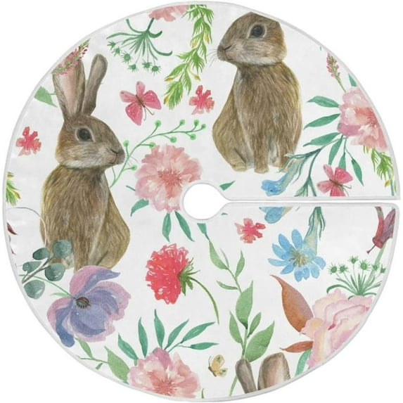 GZHJMY Easter Bunny Christmas Tree Skirt 48", Easter Tree Skirt Double Layers Polyester Easter Tree Skirt for Easter Holiday Party Decoration
