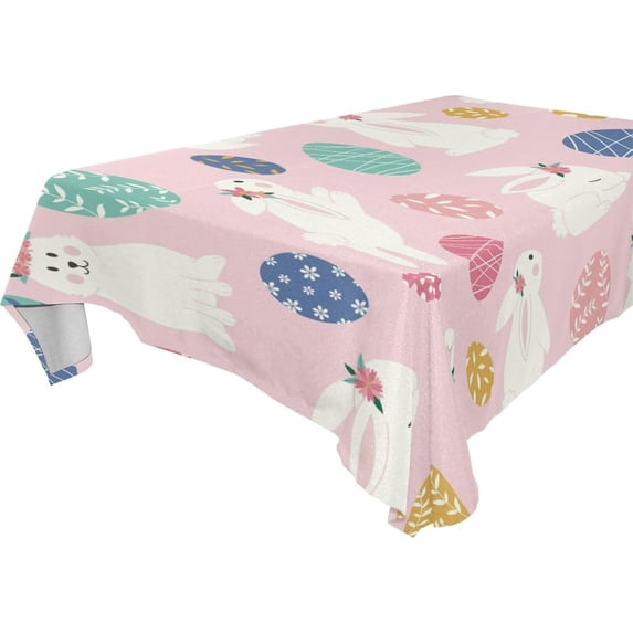 GZHJMY Easter Bunny Eggs Tablecloth, Rectangle Waterproof Washable Polyester Table Cover for Picnic Dinner Holiday Party Decor, 60 x 120 Inch