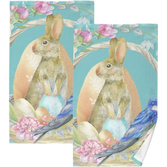 GZHJMY Easter Bunny Floral Bath Hand Towel Soft Washcloth Highly Absorbent Fingertip Towels for Bathroom Beach Kitchen Sports Gym Yoga Travel (2-Pieces Towel Sets, 28x16 inch)