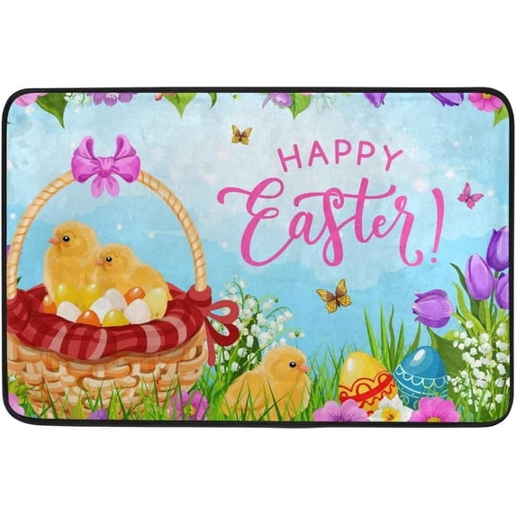 GZHJMY Easter Chicks Door mat Non Slip Floor Door Rug, Soft Floor Mat for Kitchen Garden Bedroom Indoor Outdoor Entrance Home Holiday Decoration 23.6" x15.7"