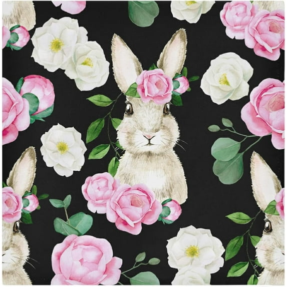 GZHJMY Easter Cute Bunny Pink Rose White Peony Cloth Napkin Spring Kitchen Dining Table Birthday Collection Festive Housewarming April Present 1 Pack 20" × 20"