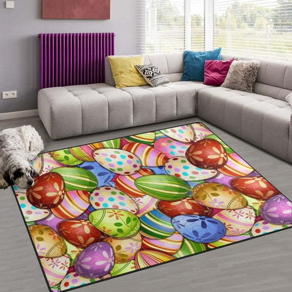 GZHJMY Easter Eggs Non Slip Area Rug for Living Dinning Room Bedroom Kitchen, 1.7 ' x 2.6'(20 x 31 Inches / 50 x 80 cm), Easter Colorful Eggs Nursery Rug Floor Carpet Yoga Mat