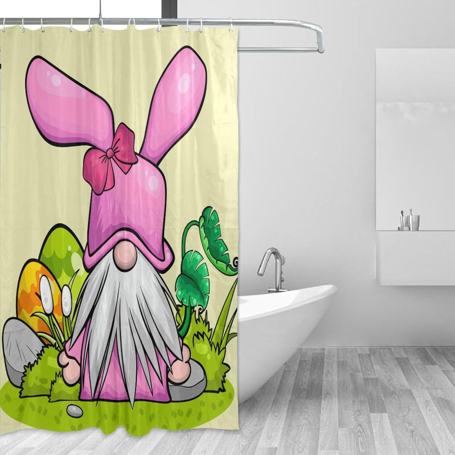 GZHJMY Easter Gnome Shower Curtain, Waterproof Fabric Shower Curtains