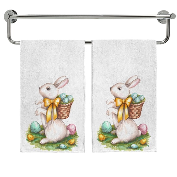 GZHJMY Easter Hand Towels Set of 2, Bunny On Lawn with Eggs Soft Microfiber Face Towel, Quick Dry Kitchen Towels, 30x15 Inch Anniversary Decorative Towels for Bathroom