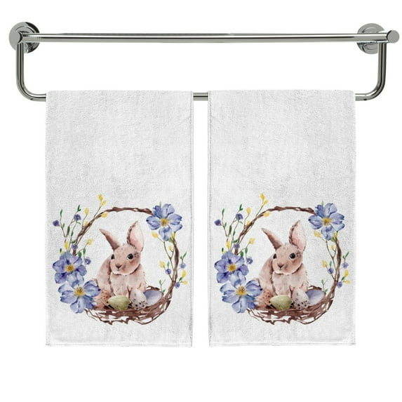 GZHJMY Easter Hand Towels Set of 2, Watercolor Easter Bunny In A Basket Soft Microfiber Face Towel, Quick Dry Kitchen Towels, 30x15 Inch Anniversary Decorative Towels for Bathroom