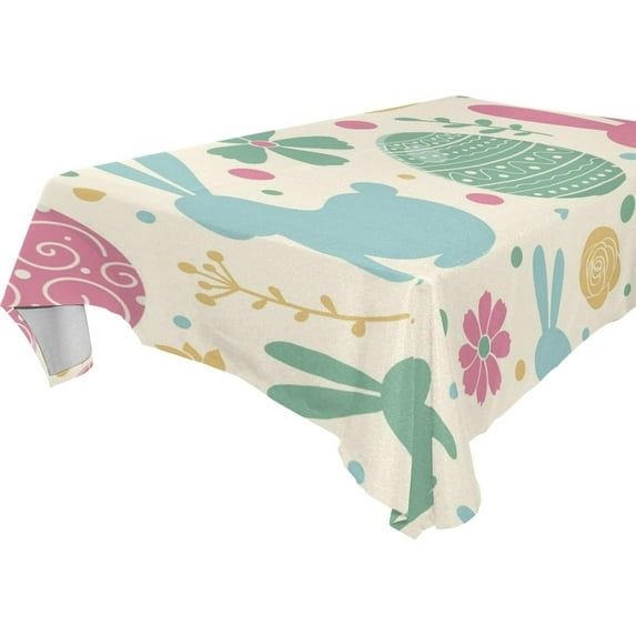 GZHJMY Easter Rabbit Eggs Tablecloth, Rectangle Waterproof Washable Polyester Table Cover for Picnic Dinner Holiday Party Decor, 60 x 120 Inch