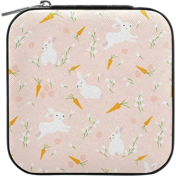 GZHJMY Easter Rabbit Mini Jewelry Box, Portable Leather Travel Small Jewelry Organizer Case for Earring, Necklace, Rings, Bracelets