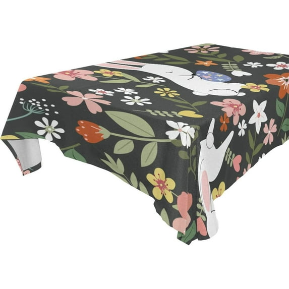 GZHJMY Easter Rabbit Tablecloth, Rectangle Waterproof Washable Polyester Table Cover for Picnic Dinner Holiday Party Decor, 60 x 120 Inch