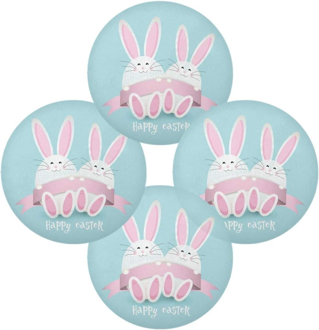 GZHJMY Easter Round Placemats Cute White Rabbits Bunny Place Mat Wear