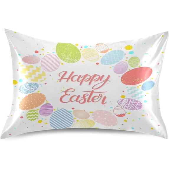 GZHJMY Easter Standard Satin Pillowcase Happy Easter Colorful Eggs Pillow Case Cover Home Bedding Smoothy Ultra Soft Pillow Cover Rectangle Bedding Deco Home Decor