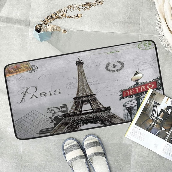 GZHJMY Eiffel Tower Anti Fatigue Kitchen Floor Mat, Retro Paris Non Slip Absorbent Comfort Standing Mat Kitchen Runner Rug for Hallway Entryway Bathroom Living Room Bedroom 39 x 20 Inches