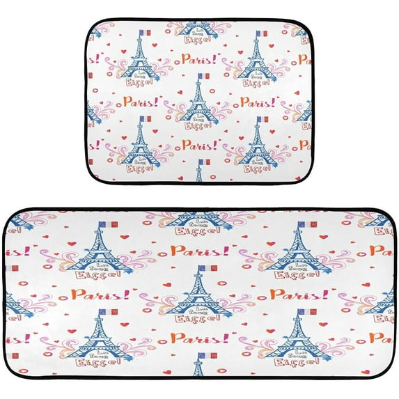 GZHJMY Eiffel Tower Kitchen Mat - Cushioned Anti Fatigue Kitchen Rug Set of 2, Non Slip Waterproof Kitchen Mats for Kitchen, Laundry, Sink, Office 19.7"×27.6"+19.7"×47.2" Carpet Runner