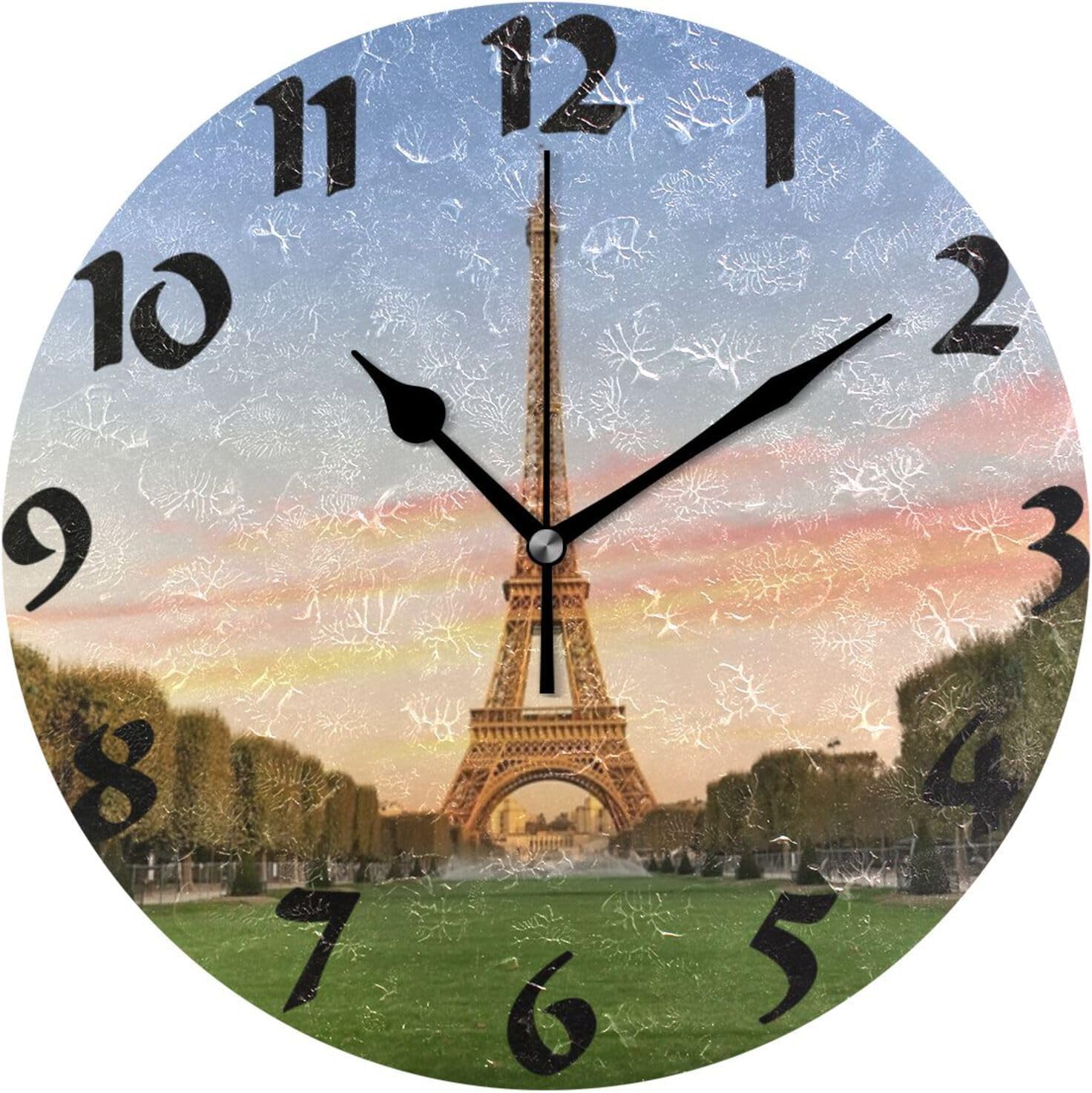 GZHJMY Eiffel Tower Wall Clock,Silent Non Ticking 10 Inch Battery