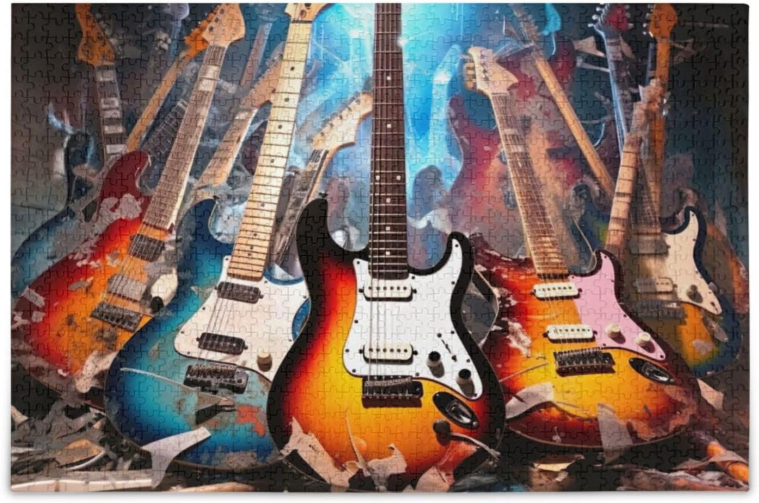 GZHJMY Electric Guitars Pattern Puzzle 500 Pieces Wooden Jigsaw Puzzles for Family Games