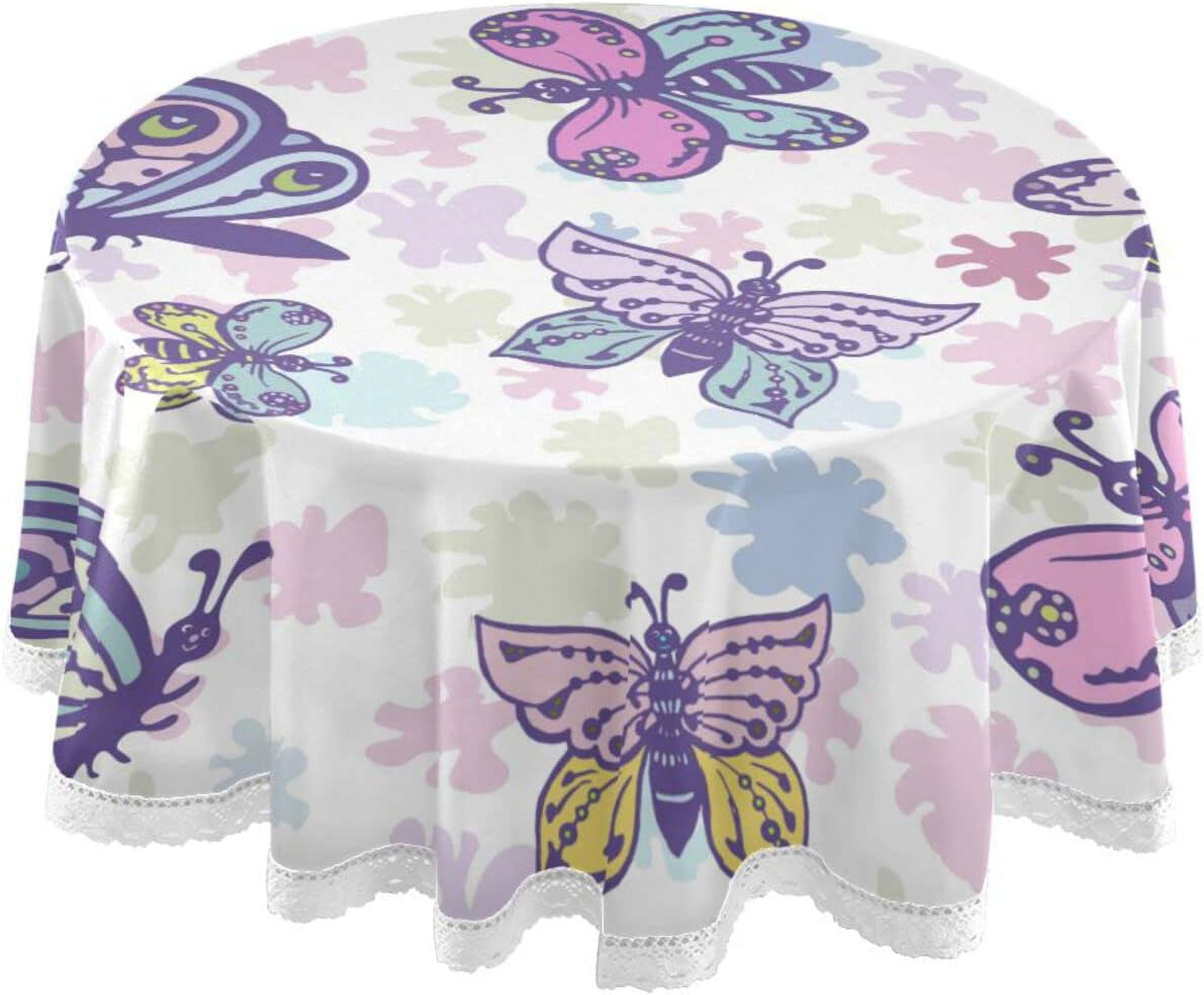 GZHJMY Elegant Butterfly Polyester Fiber Round Lace Tablecloth, Delicate Table Decoration Items ...