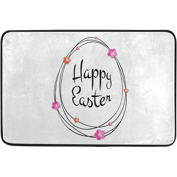GZHJMY Entrance Doormat Happy Easter Egg Shaped Frame Colorful Paper Flower Decorative Indoor Door Mat Rug Non-Slip Doormat 23.6x15.7 Inch Interlayer Polyester Machine Washable Polyester Fabric
