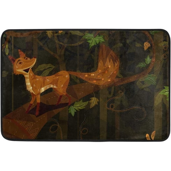 GZHJMY Entrance Doormat Wild Animal Fox in Jungle Forest Indoor Door Mat Rug Non-Slip Doormat 23.6x15.7 Inch Interlayer Polyester Machine Washable Polyester Fabric